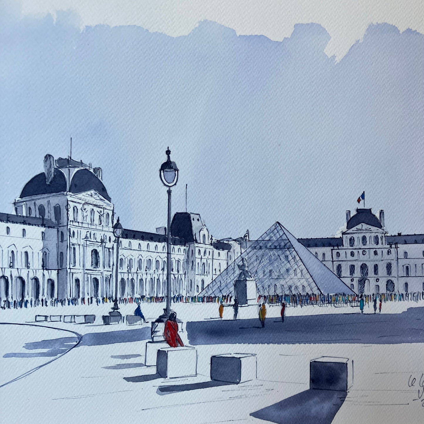 Aquarelle originale A3 / Le Louvre