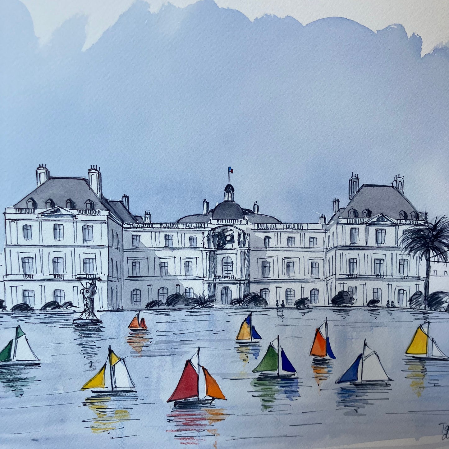Aquarelle originale A3 / Jardin du Luxembourg