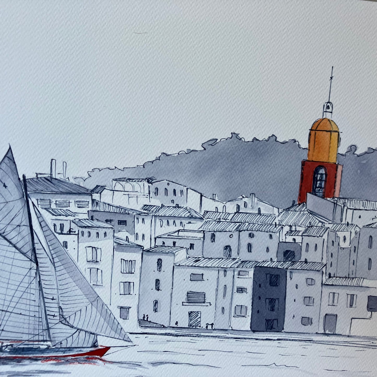 Aquarelle originale A3 / Voiles de Saint Tropez