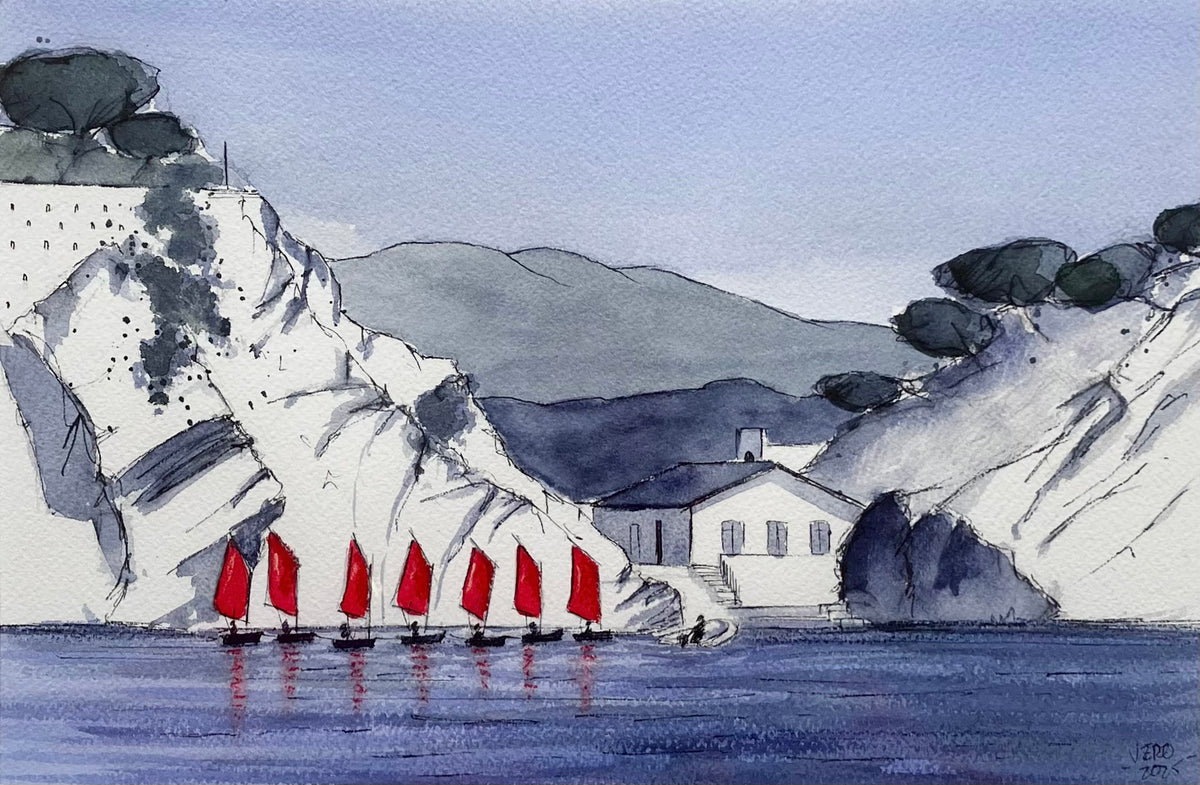 Aquarelle originale - Les optimist du Yacht Club / Toulon