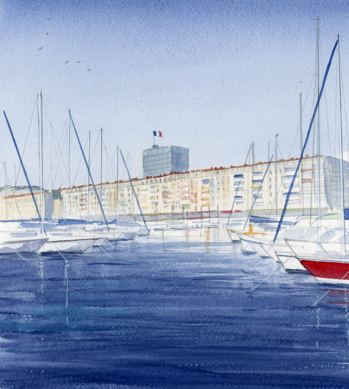 Aquarelle originale - le port de Toulon