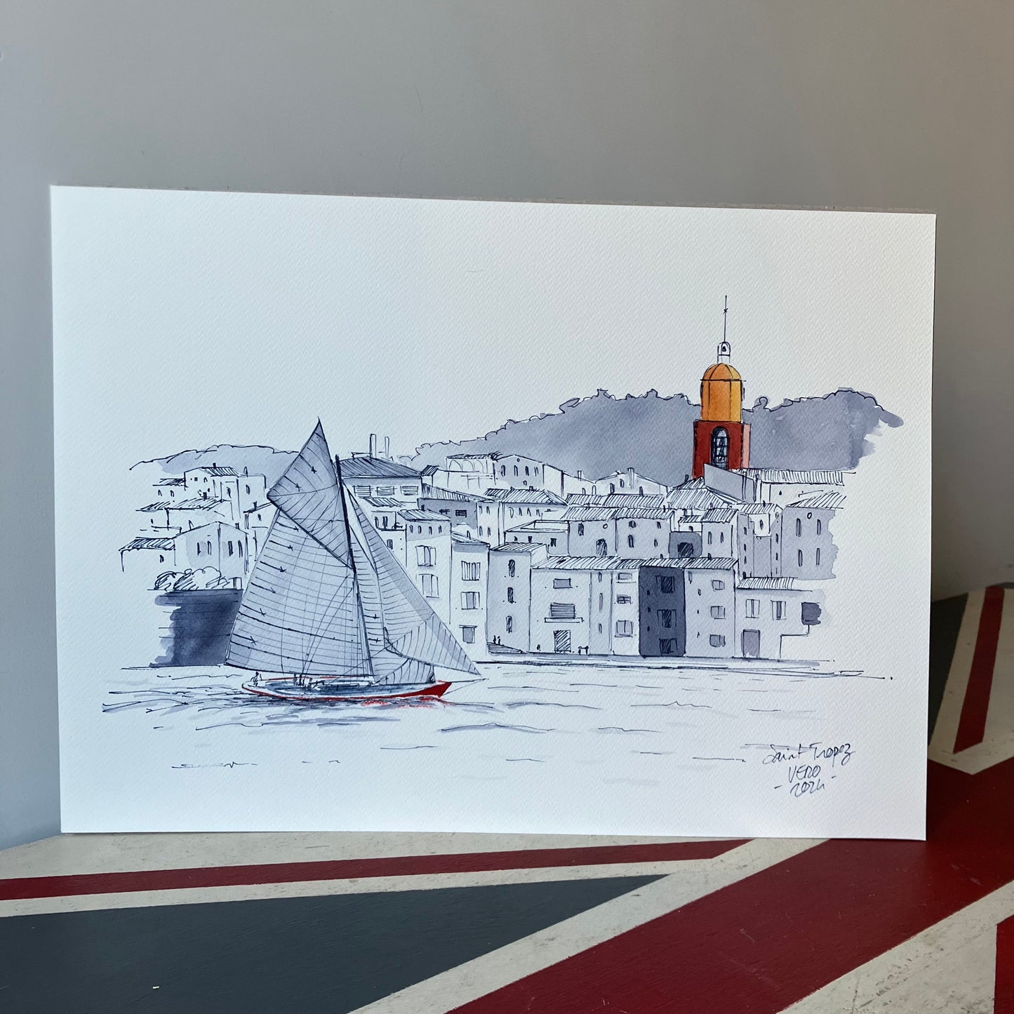 Aquarelle originale A3 / Voiles de Saint Tropez