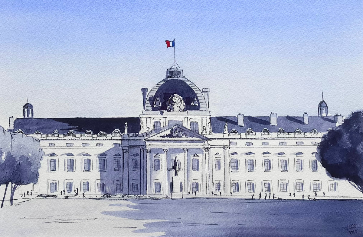 Aquarelle originale - L'Ecole Militaire / Paris