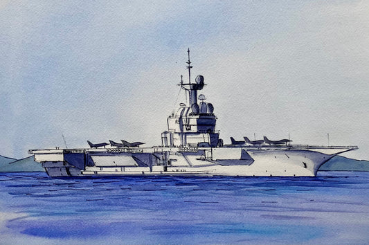 Aquarelle originale - le porte avion Charles de Gaulle