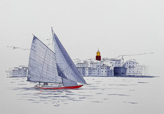 Aquarelle originale A3 / Voiles de Saint Tropez