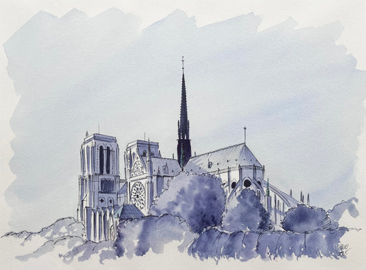 Aquarelle originale A3 / Notre Dame de Paris
